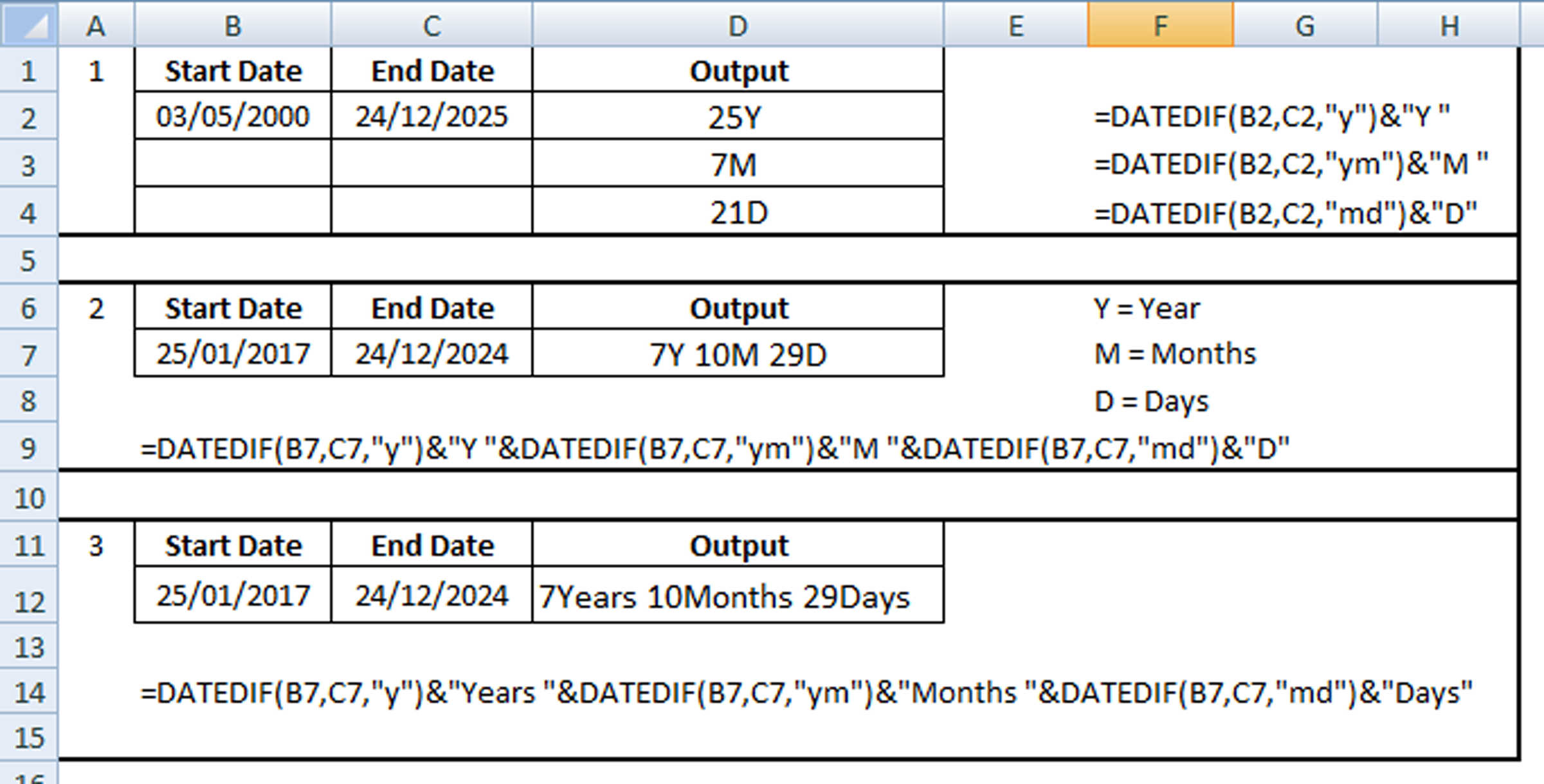 Calculate the Difference Two Dates likes Years, Months, and Days in Excel